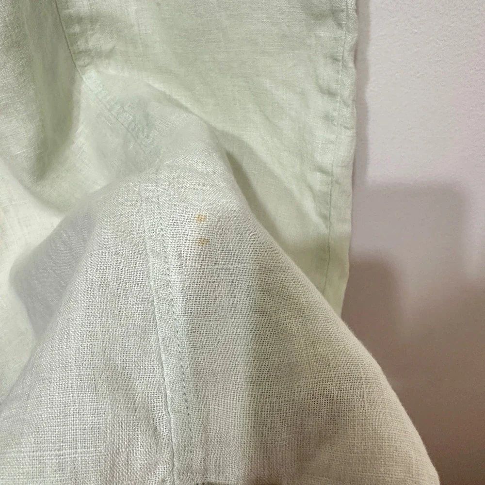 FLAX 100% Linen Wide Leg Pants Womens Small Mint Green Elastic Waist *Flaw